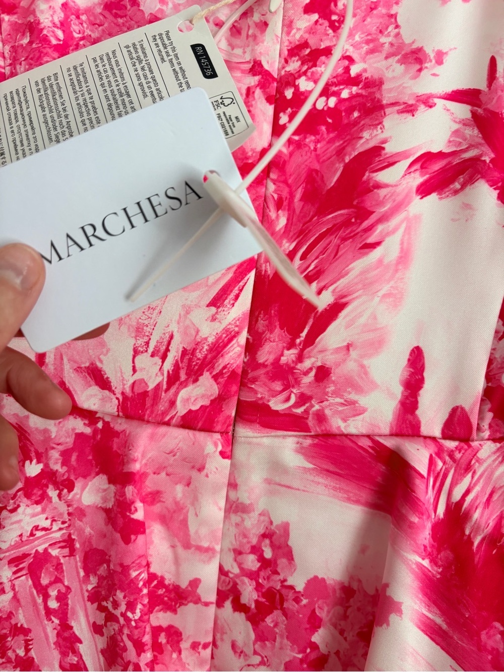 NWT MARCHESA NOTTE Bow-embellished tiered printed satin dress - Picture 6 of 14
